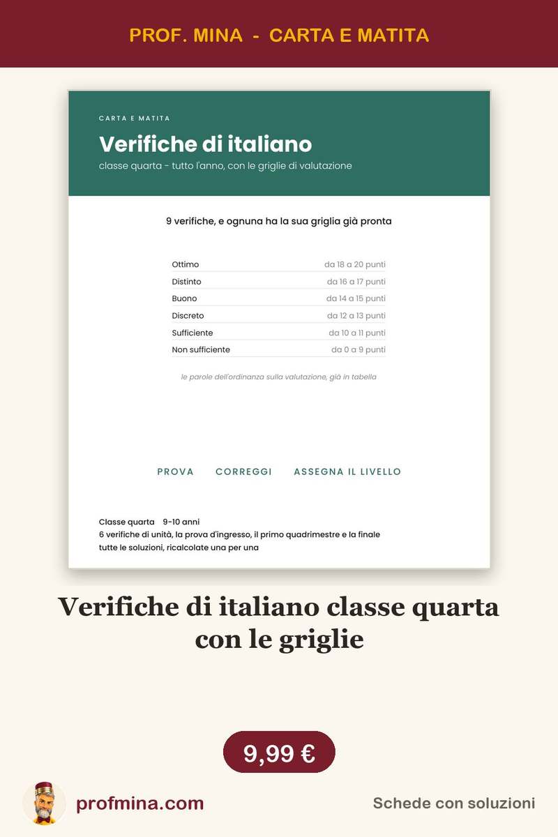 Verifiche di italiano classe quarta con le griglie