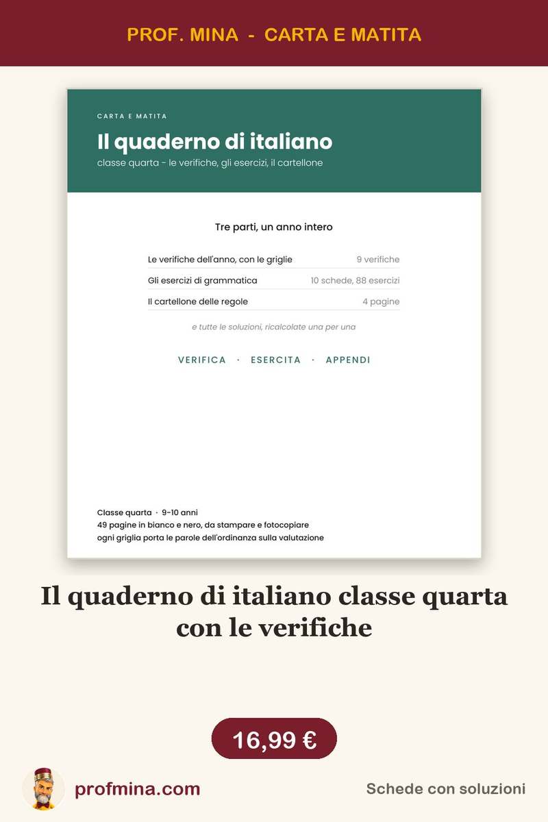 Il quaderno di italiano classe quarta con le verifiche