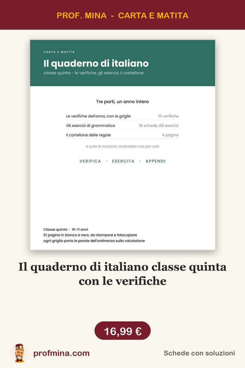 Il quaderno di italiano classe quinta con le verifiche