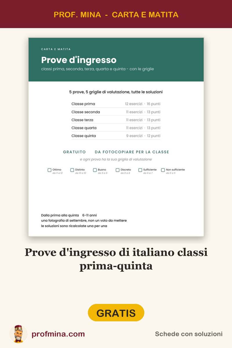 Prove d'ingresso di italiano classi prima-quinta