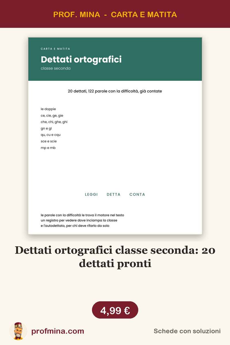 Dettati ortografici classe seconda: 20 dettati pronti