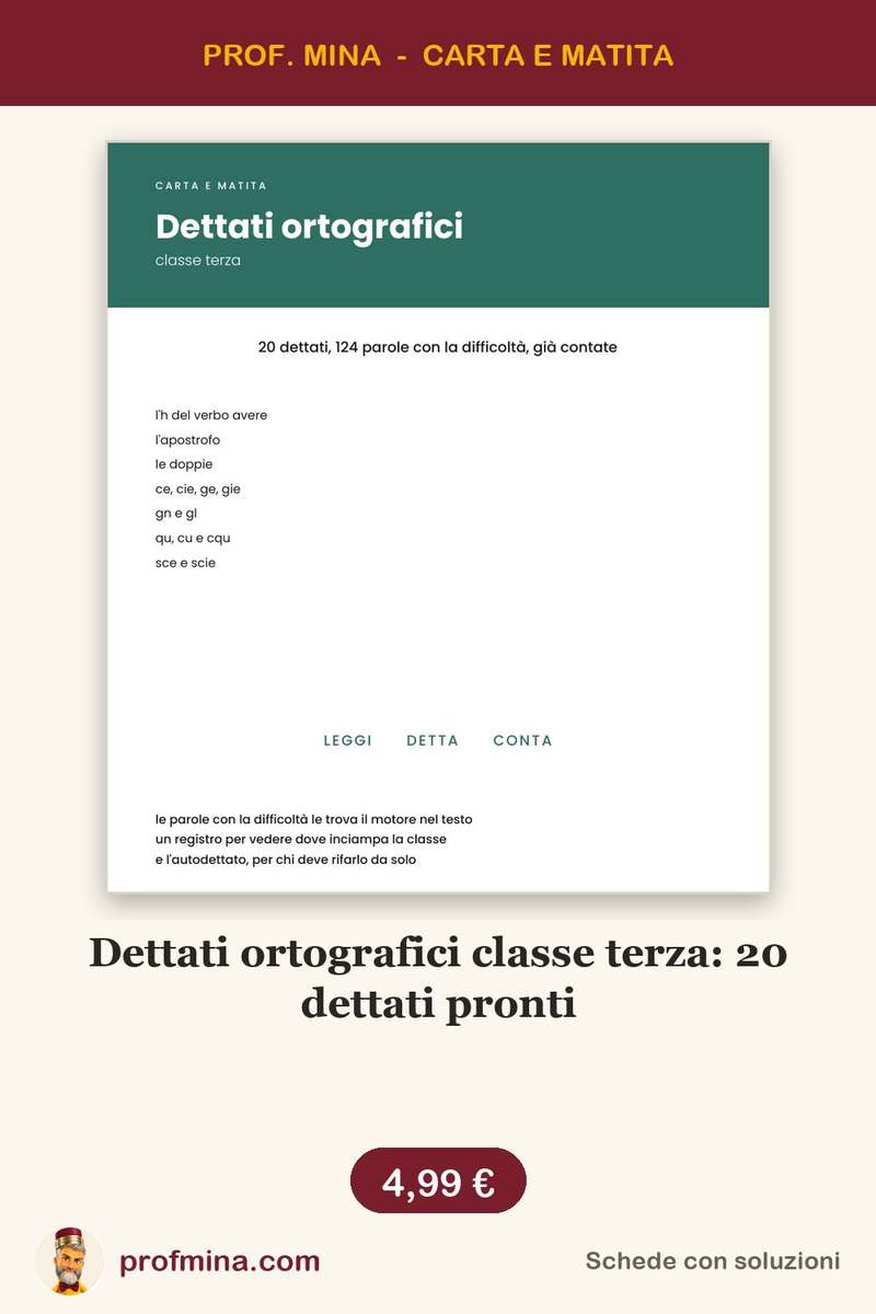 Dettati ortografici classe terza: 20 dettati pronti