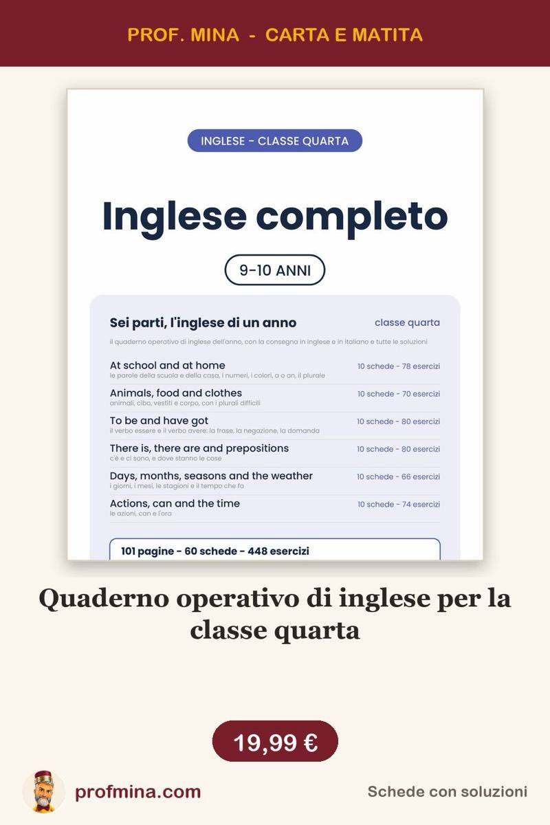 Quaderno operativo di inglese per la classe quarta