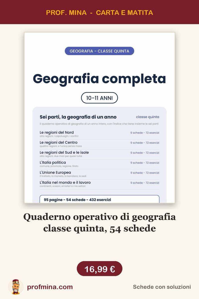 Quaderno operativo di geografia classe quinta, 54 schede