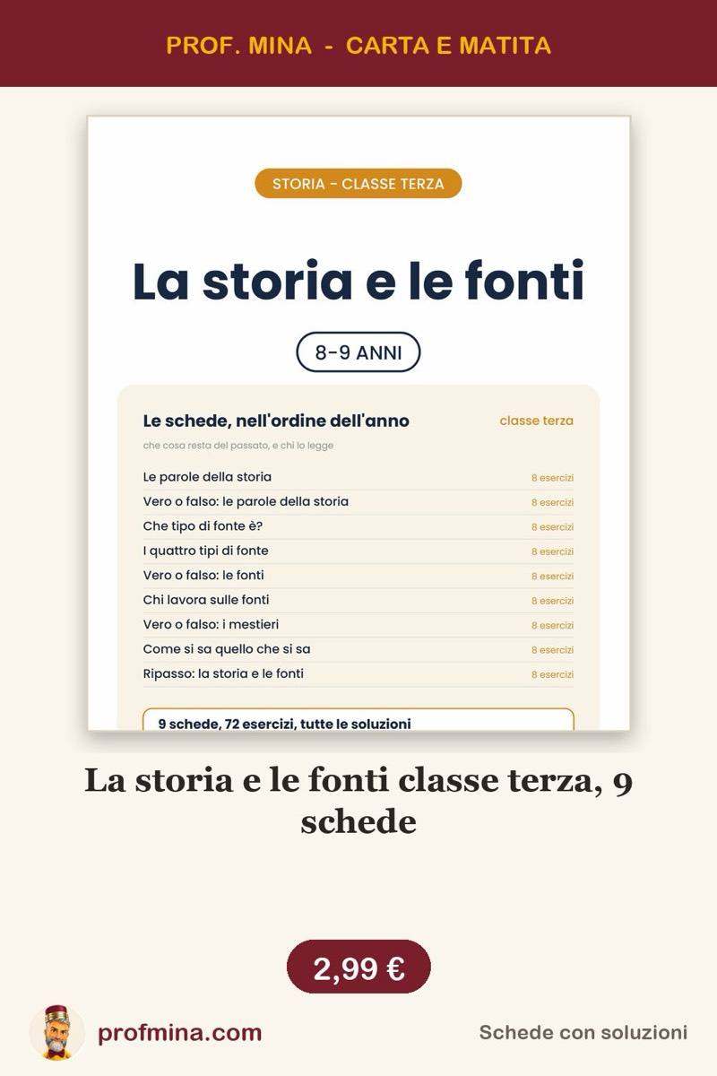 La storia e le fonti classe terza, 9 schede