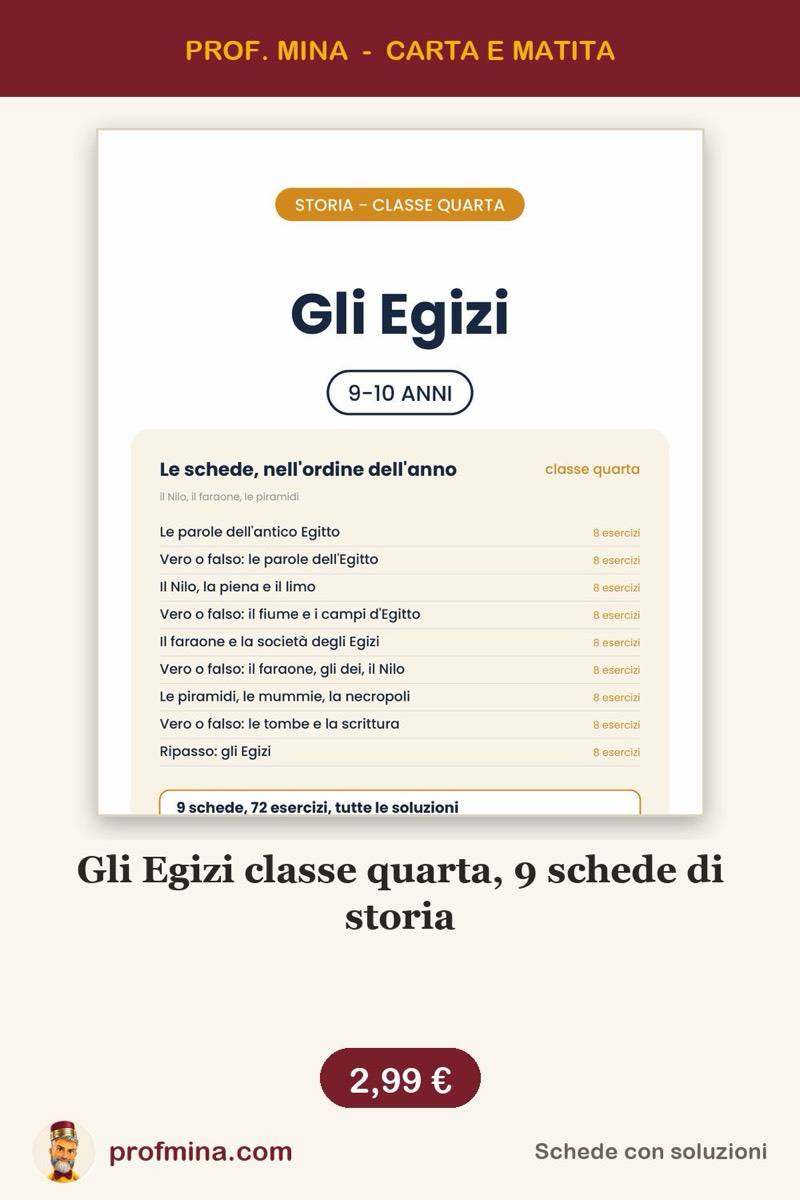 Gli Egizi classe quarta, 9 schede di storia