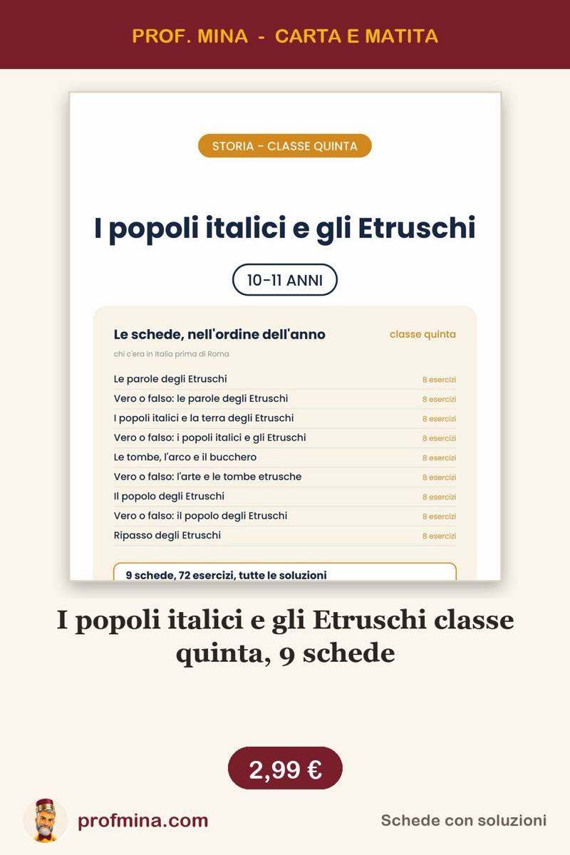 I popoli italici e gli Etruschi classe quinta, 9 schede