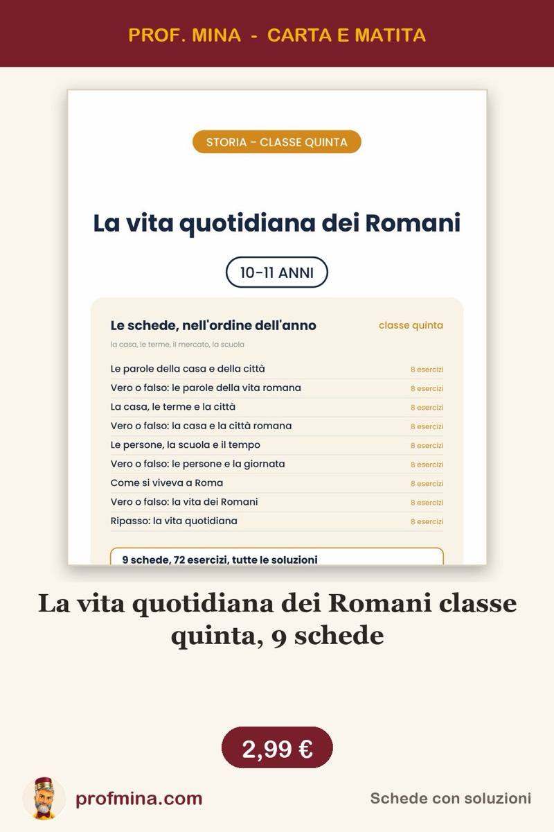 La vita quotidiana dei Romani classe quinta, 9 schede