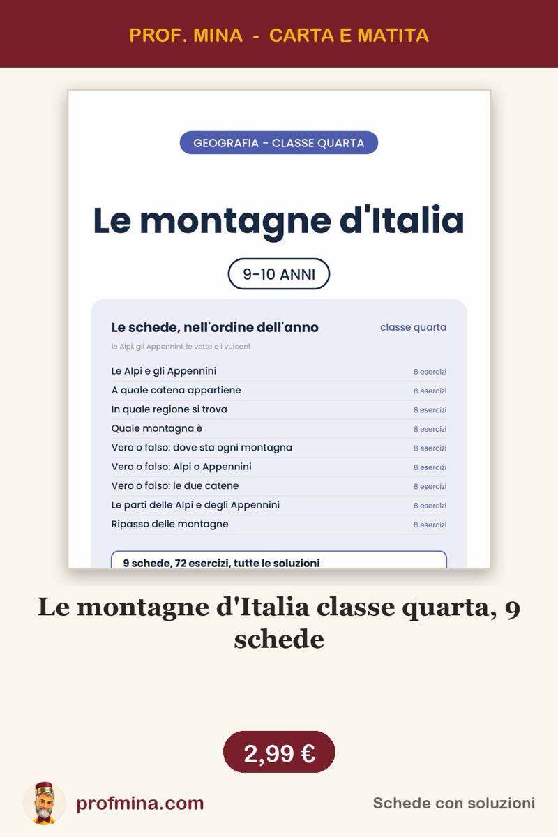 Le montagne d'Italia classe quarta, 9 schede