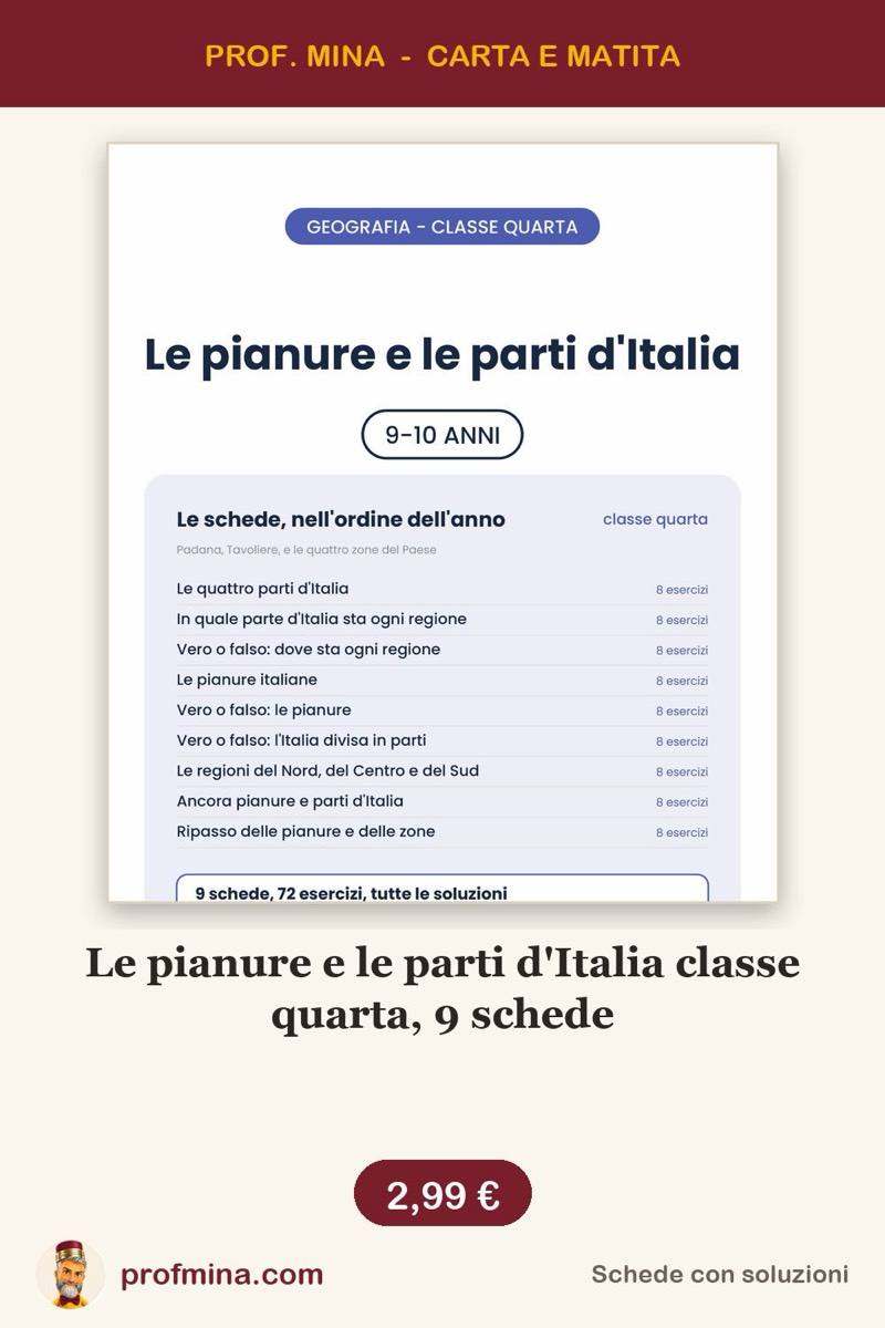 Le pianure e le parti d'Italia classe quarta, 9 schede