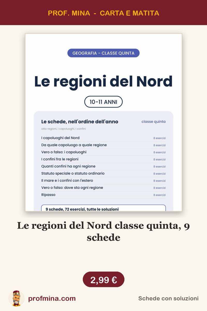 Le regioni del Nord classe quinta, 9 schede