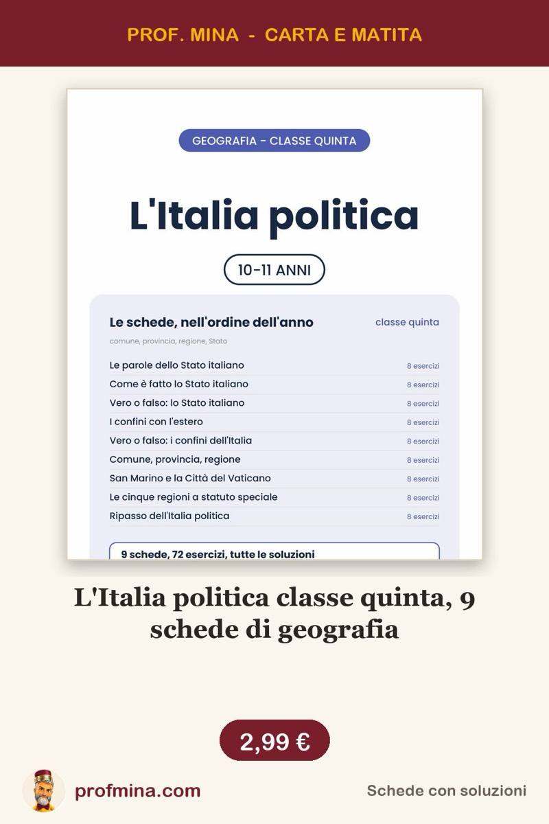 L'Italia politica classe quinta, 9 schede di geografia