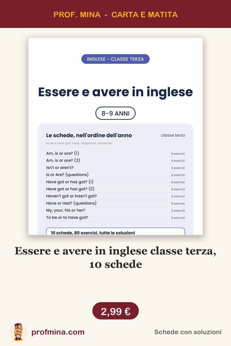 Essere e avere in inglese classe terza, 10 schede