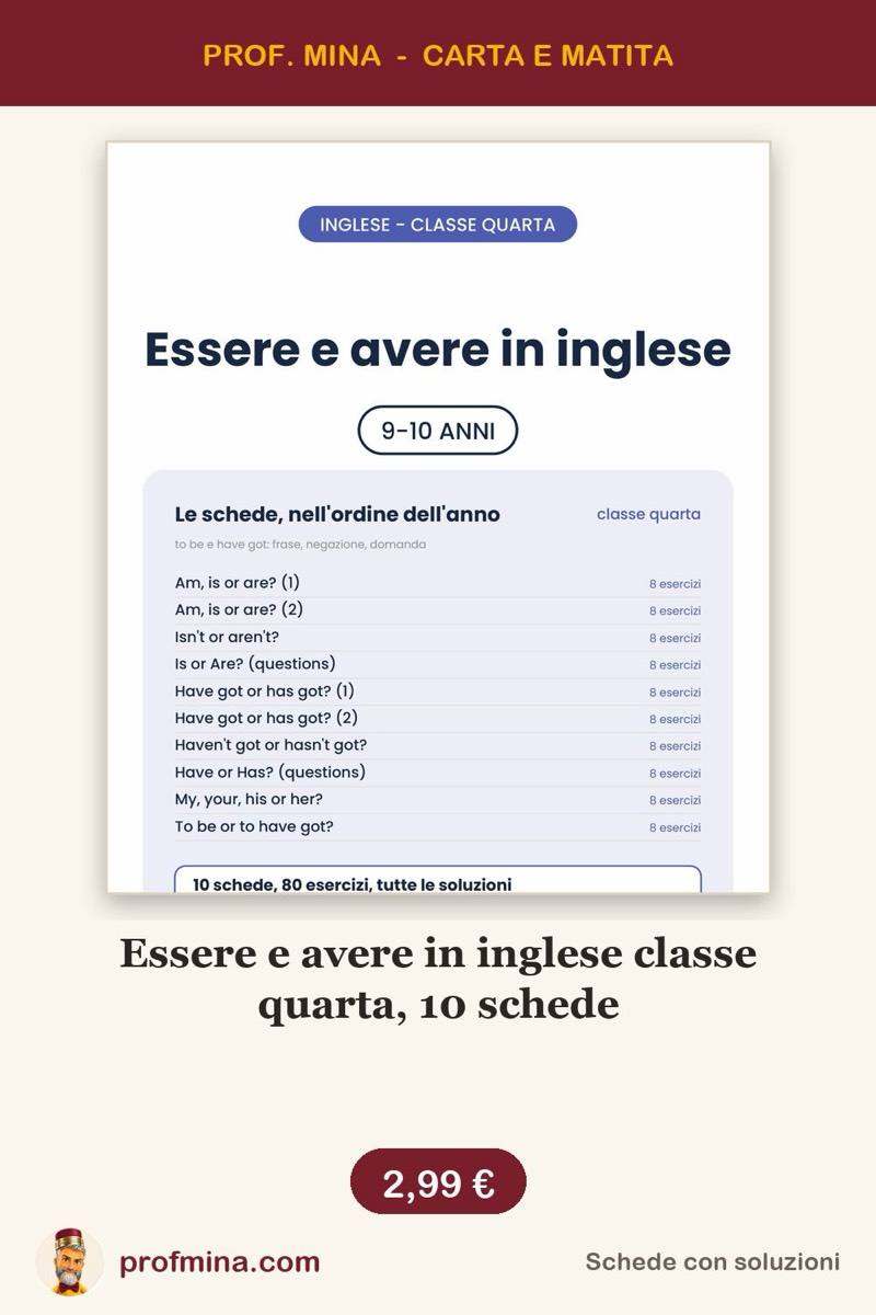 Essere e avere in inglese classe quarta, 10 schede