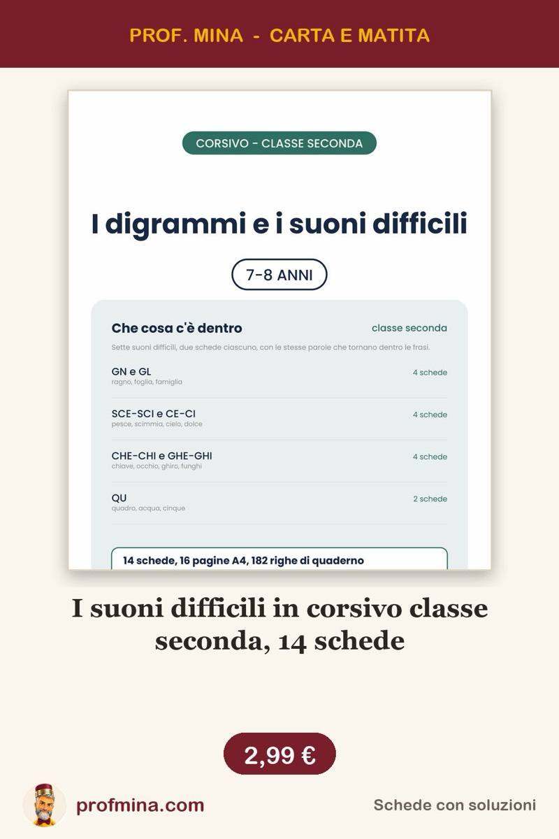 I suoni difficili in corsivo classe seconda, 14 schede