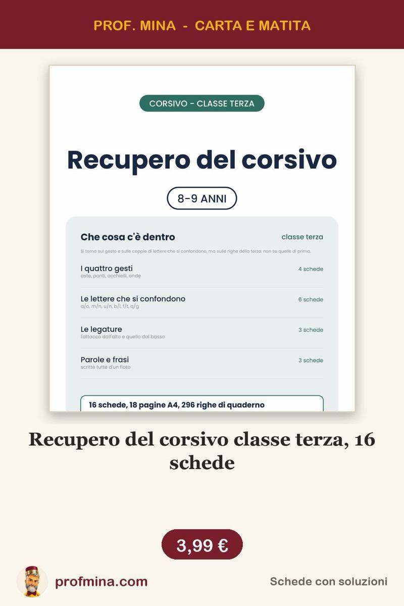 Recupero del corsivo classe terza, 16 schede