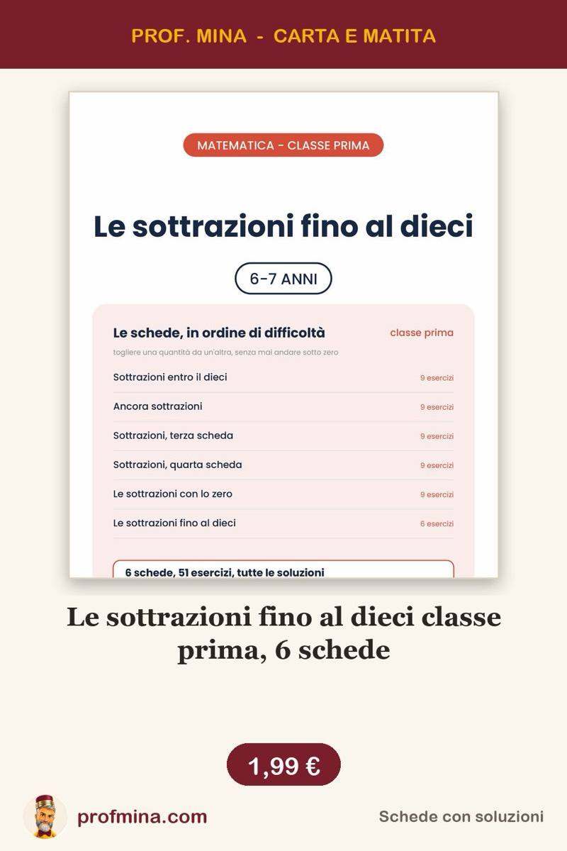 Le sottrazioni fino al dieci classe prima, 6 schede
