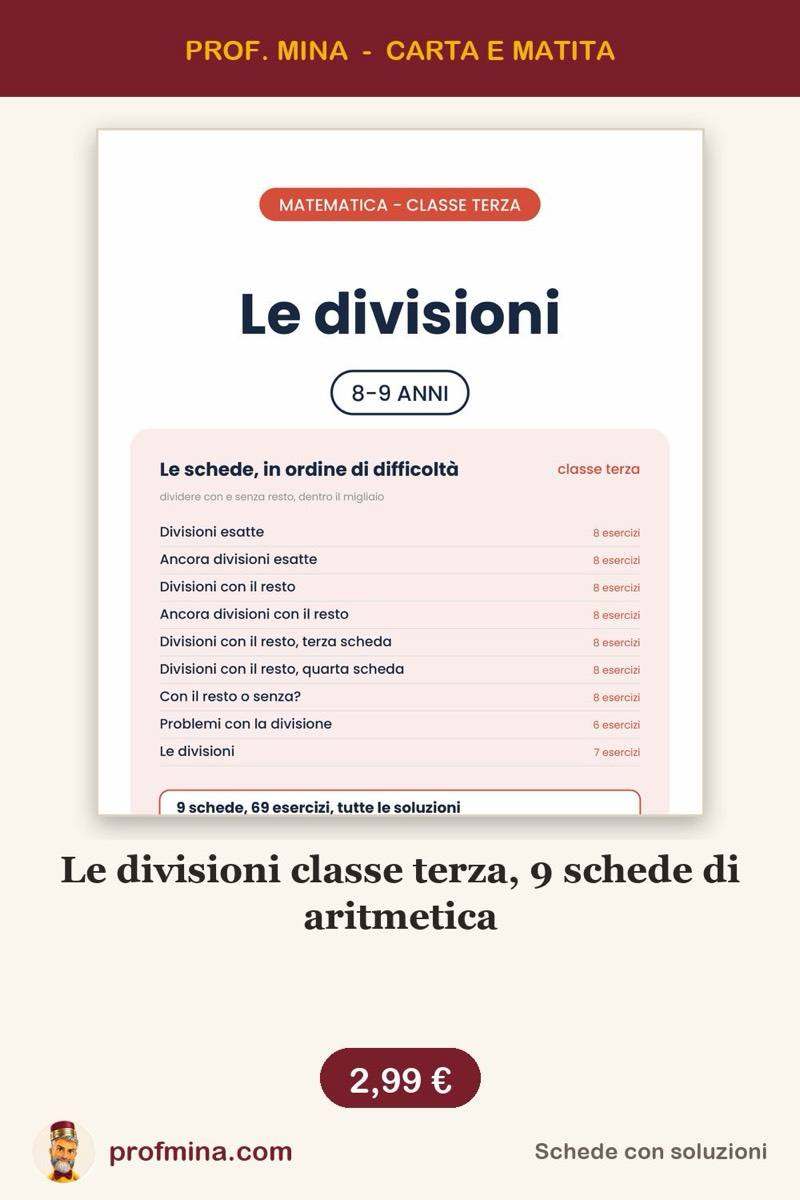 Le divisioni classe terza, 9 schede di aritmetica