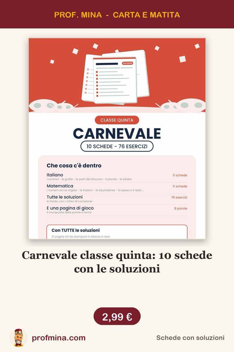 Carnevale classe quinta: 10 schede con le soluzioni