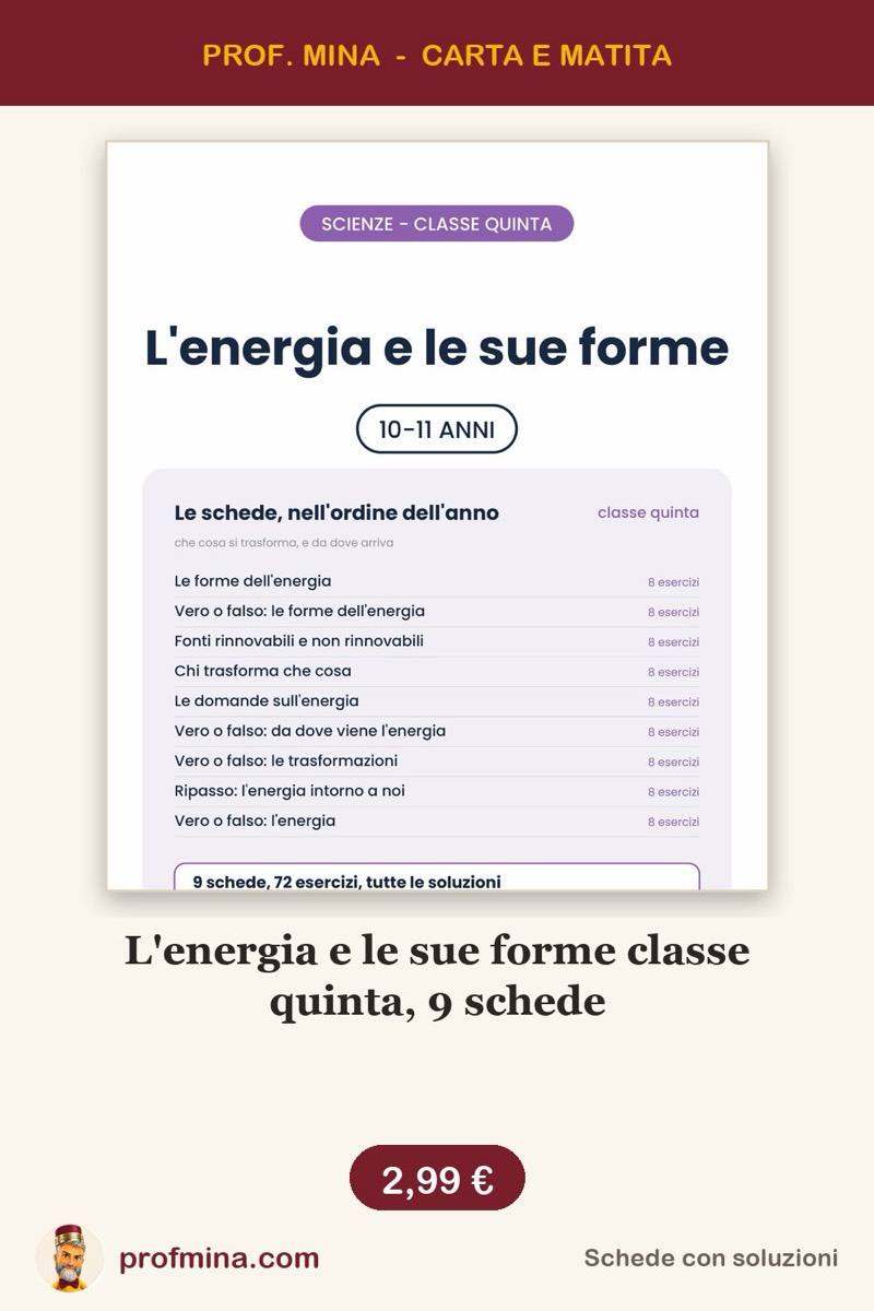 L'energia e le sue forme classe quinta, 9 schede