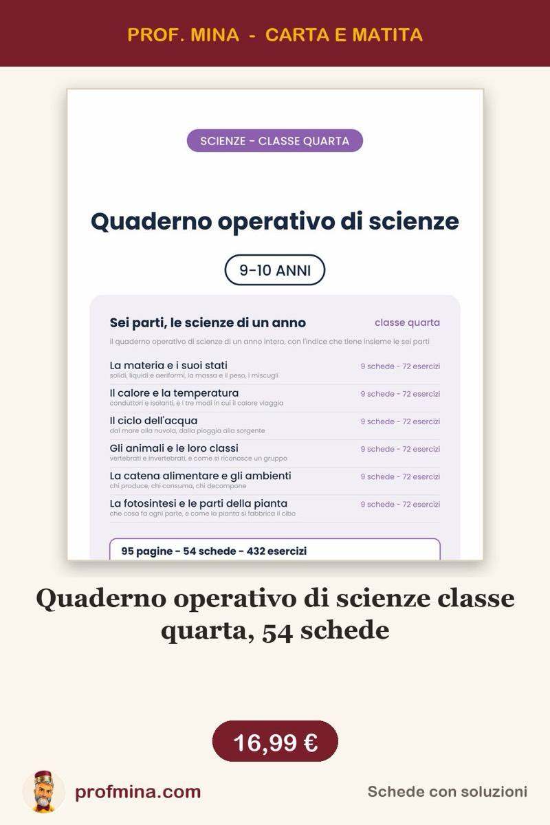 Quaderno operativo di scienze classe quarta, 54 schede