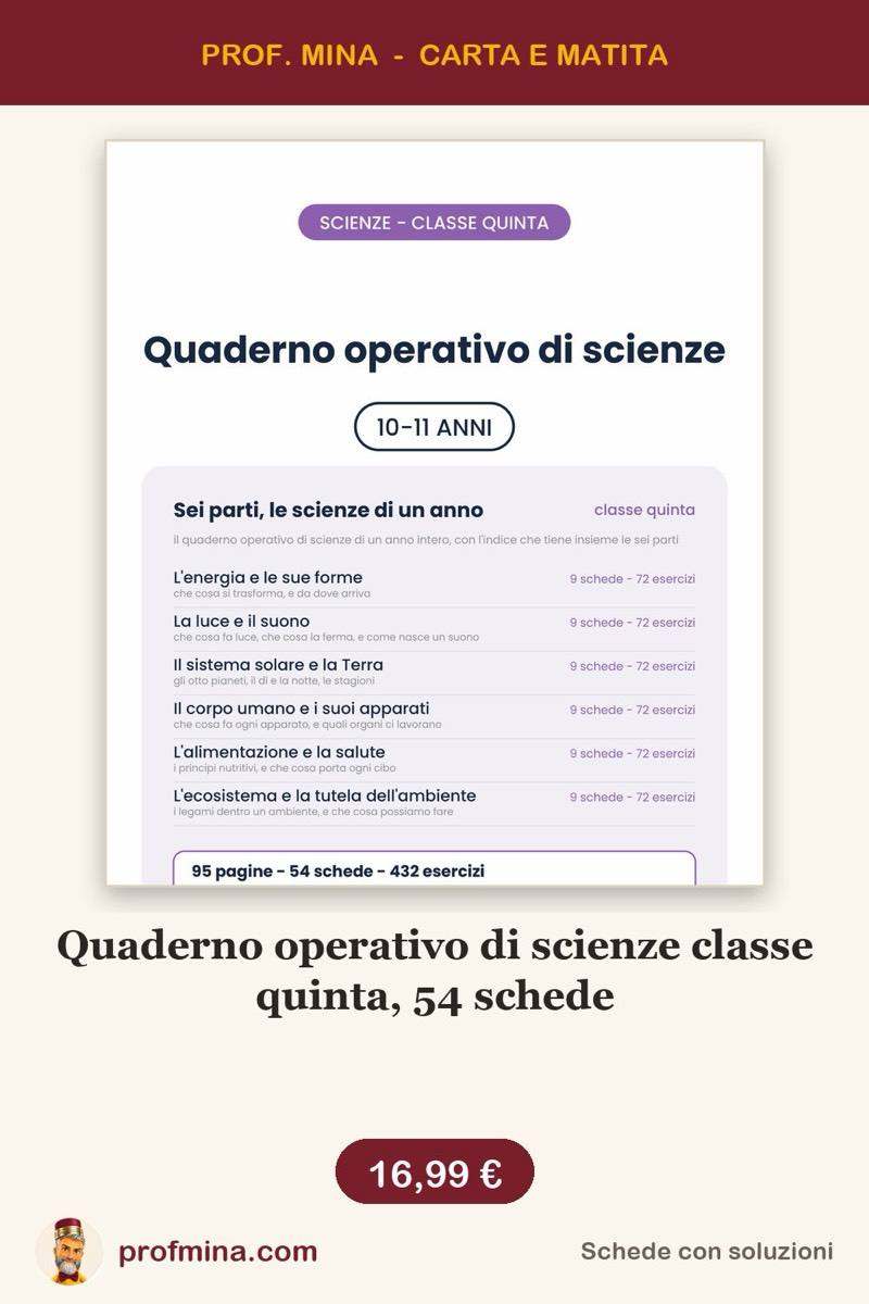 Quaderno operativo di scienze classe quinta, 54 schede