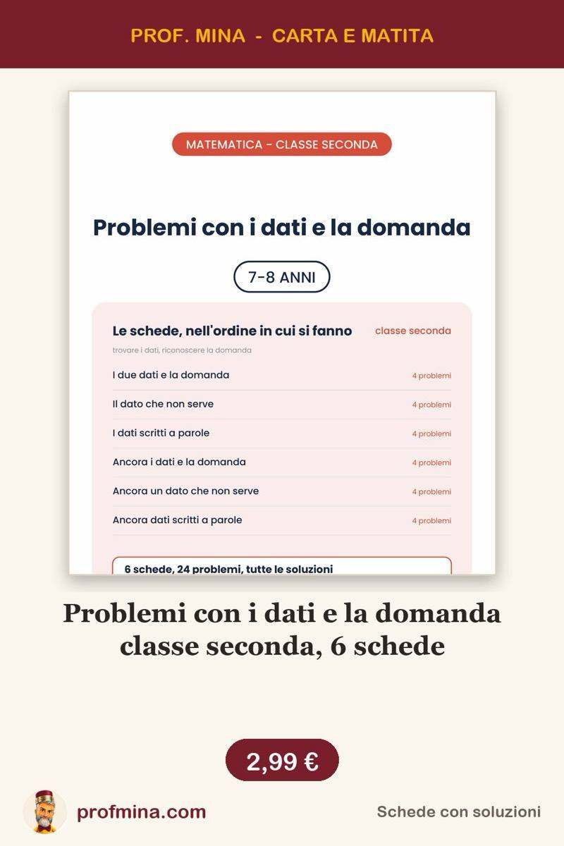 Problemi con i dati e la domanda classe seconda, 6 schede