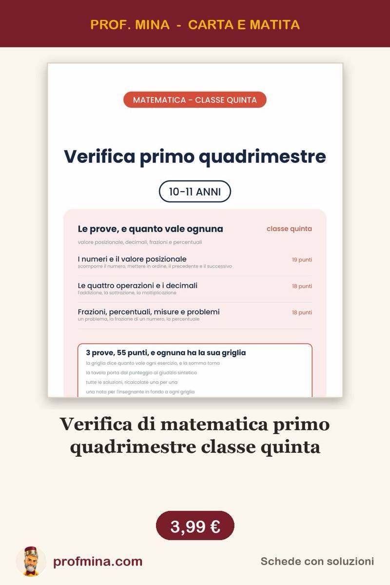 Verifica di matematica primo quadrimestre classe quinta