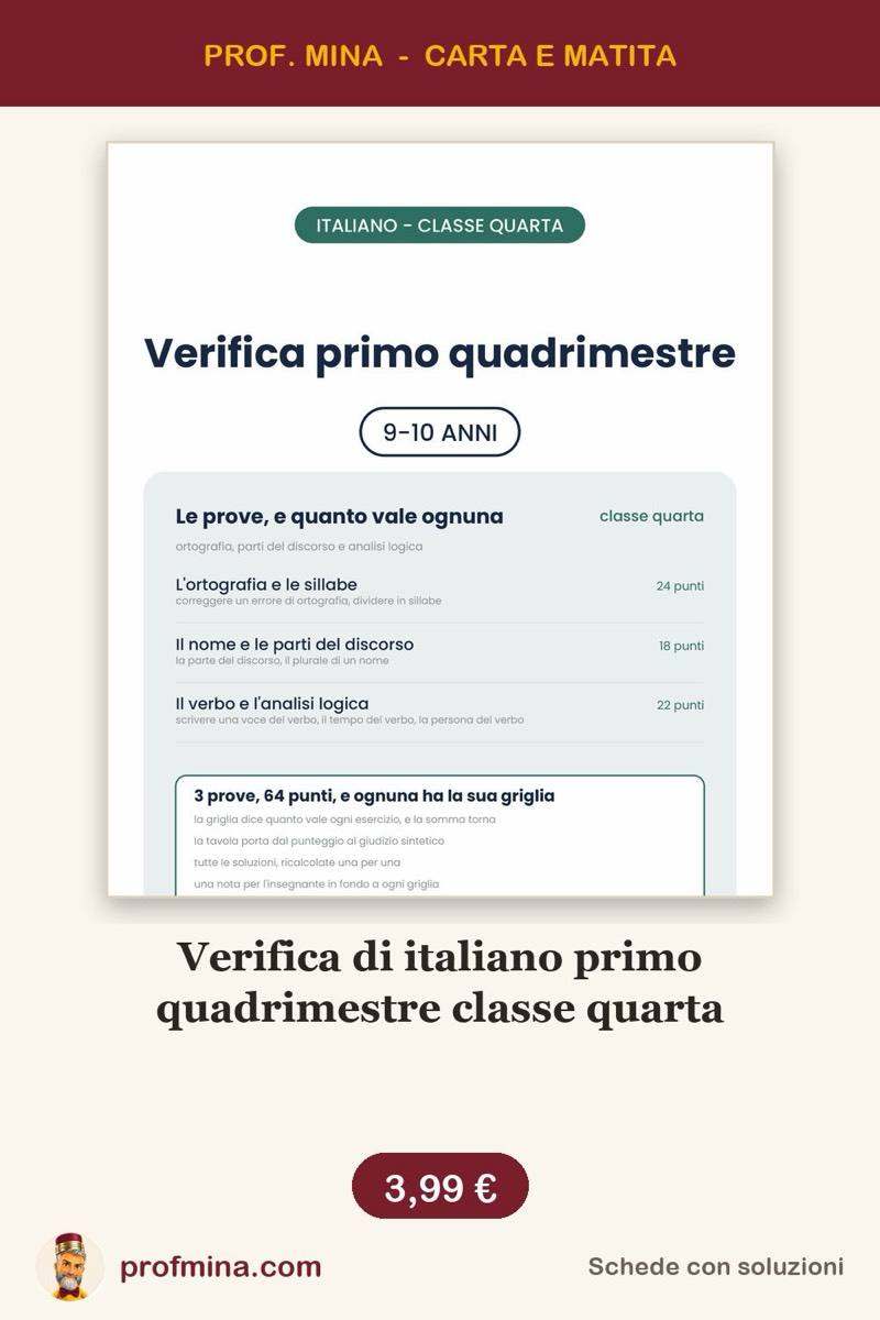 Verifica di italiano primo quadrimestre classe quarta