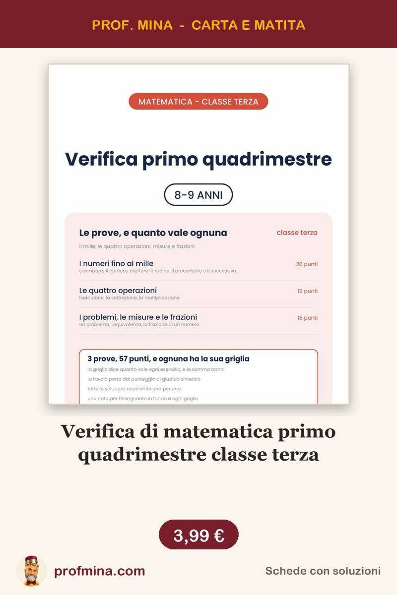 Verifica di matematica primo quadrimestre classe terza