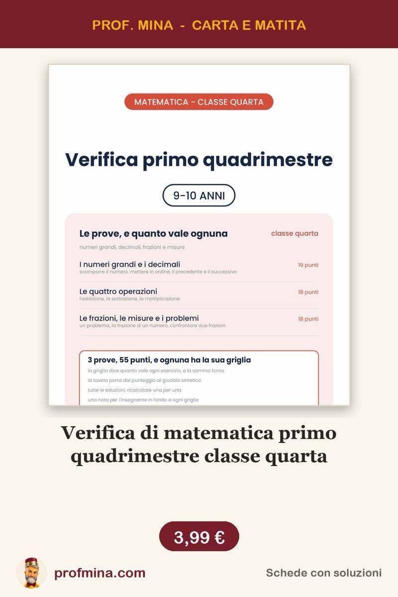 Verifica di matematica primo quadrimestre classe quarta