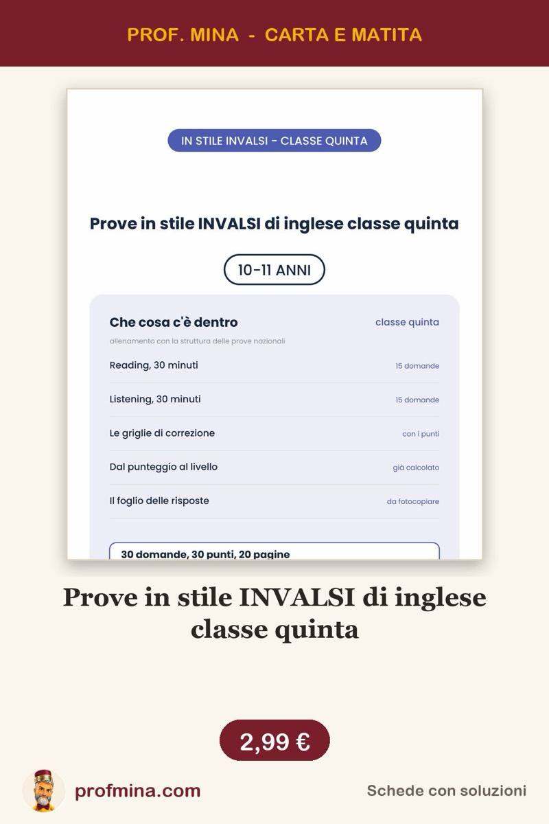 Prove in stile INVALSI di inglese classe quinta